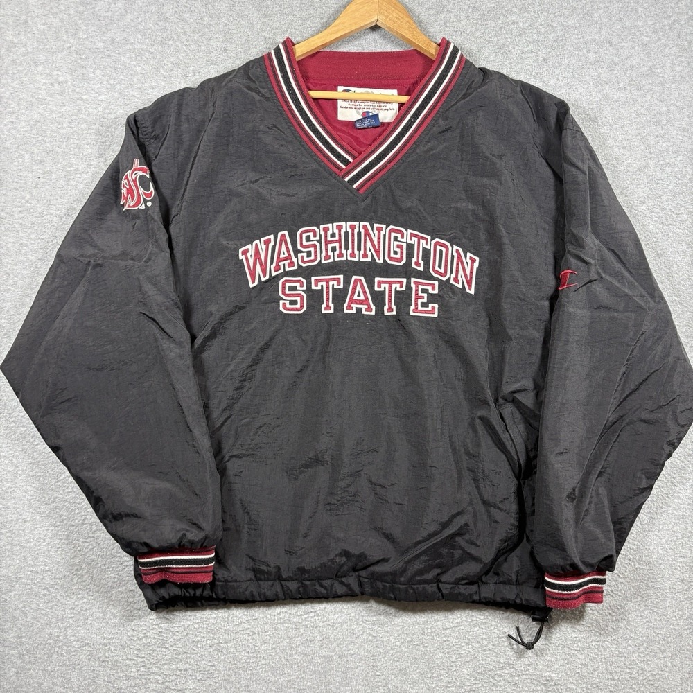 Vintage 90s Champion Washington State Cougars V Neck Nylon Windbreaker Jacket XL